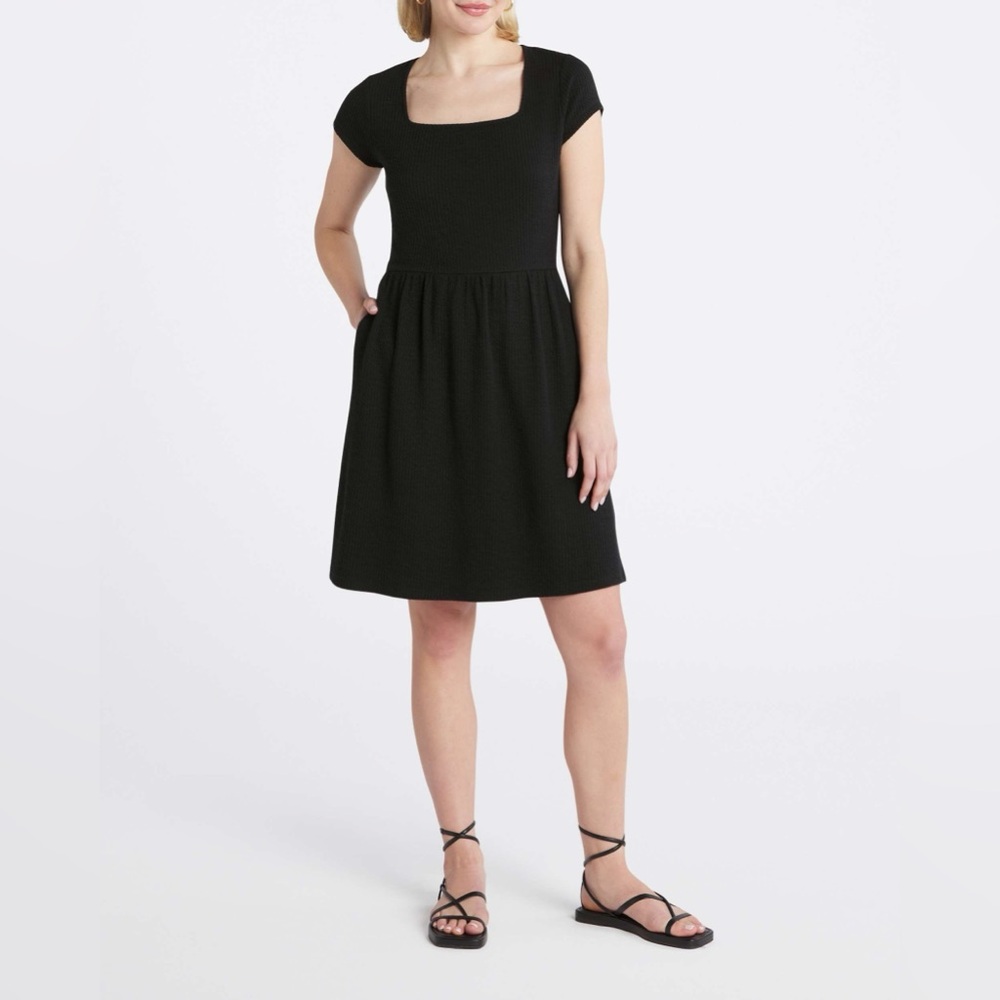 Black Square-Neck Cap-Sleeve Dress - Women